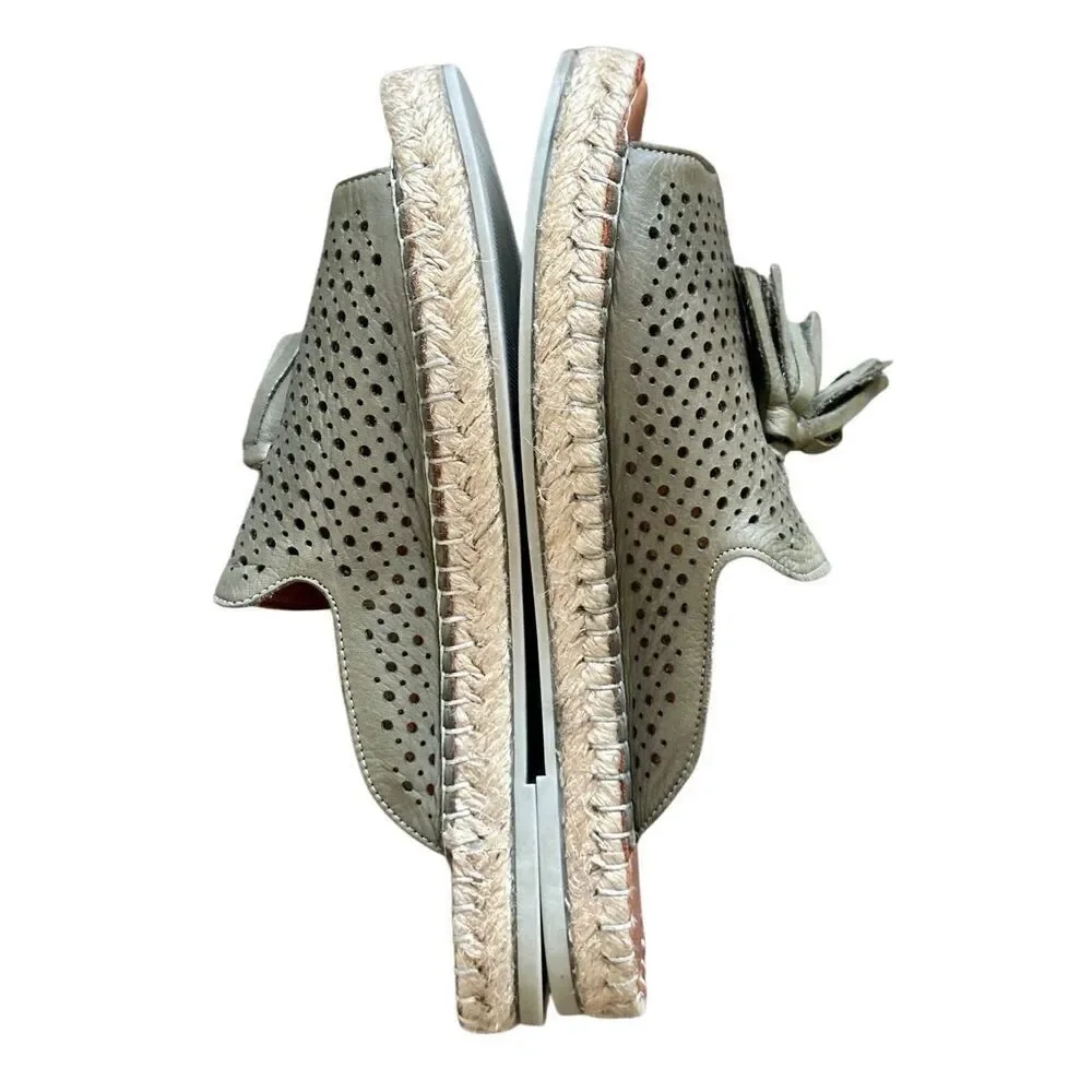 Bueno Navar Leather Laser Cut Peep Toe Slip On Espadrilles Sandals Olive Size 40